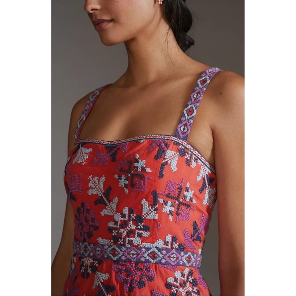 Rare! NWOT Anthropologie Dark Orange Embroidered Dress 8 - Picture 3 of 12